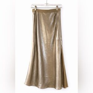Free People Metallic Gold Midi Skirt Slip Skirt XS